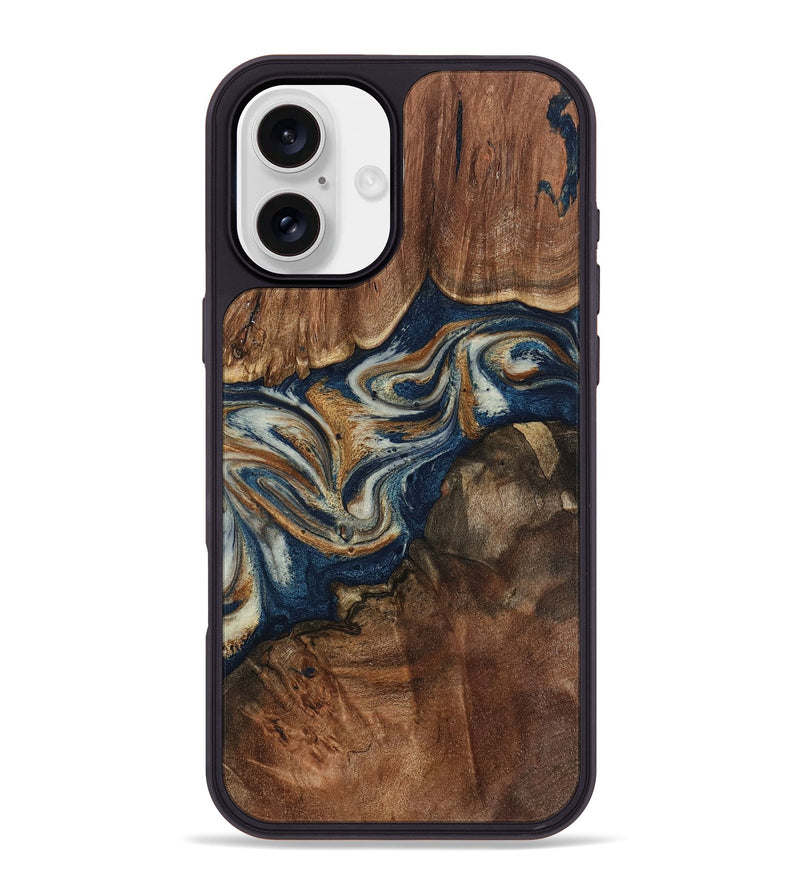 iPhone 16 Plus Wood Phone Case - Newton (Teal & Gold, 798664)