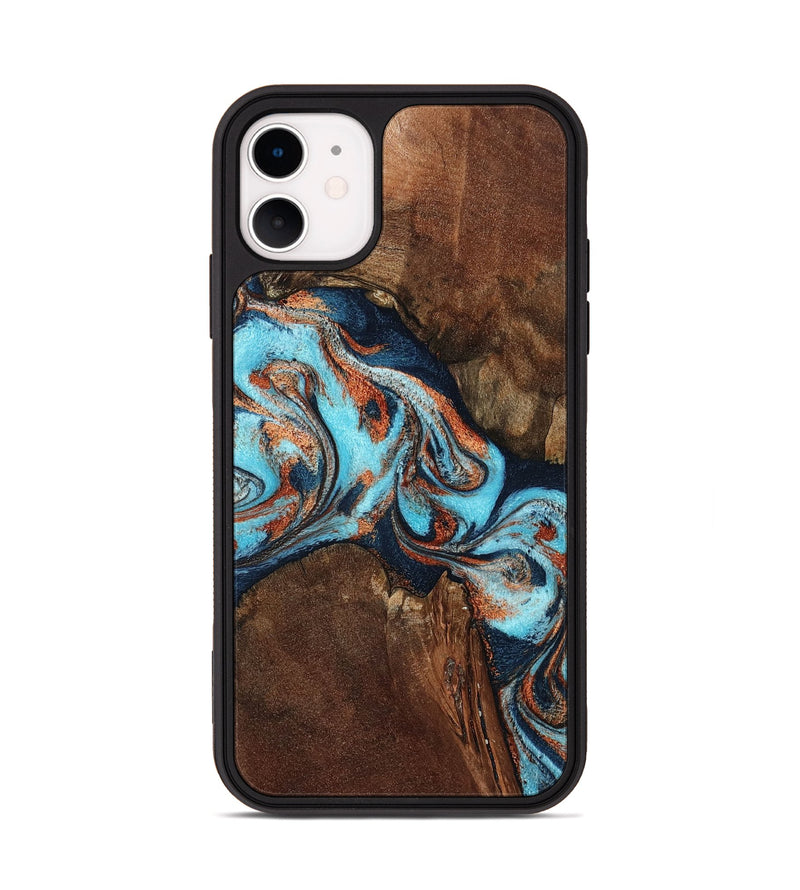 iPhone 11 Wood Phone Case - Karson (Teal & Gold, 798665)
