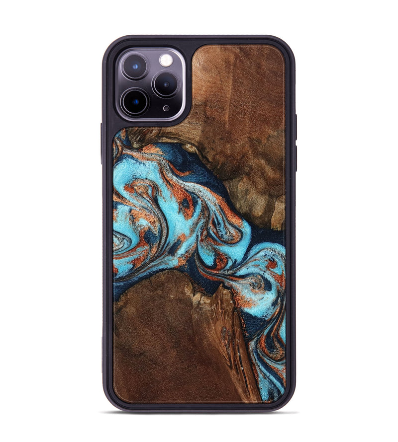 iPhone 11 Pro Max Wood Phone Case - Karson (Teal & Gold, 798665)