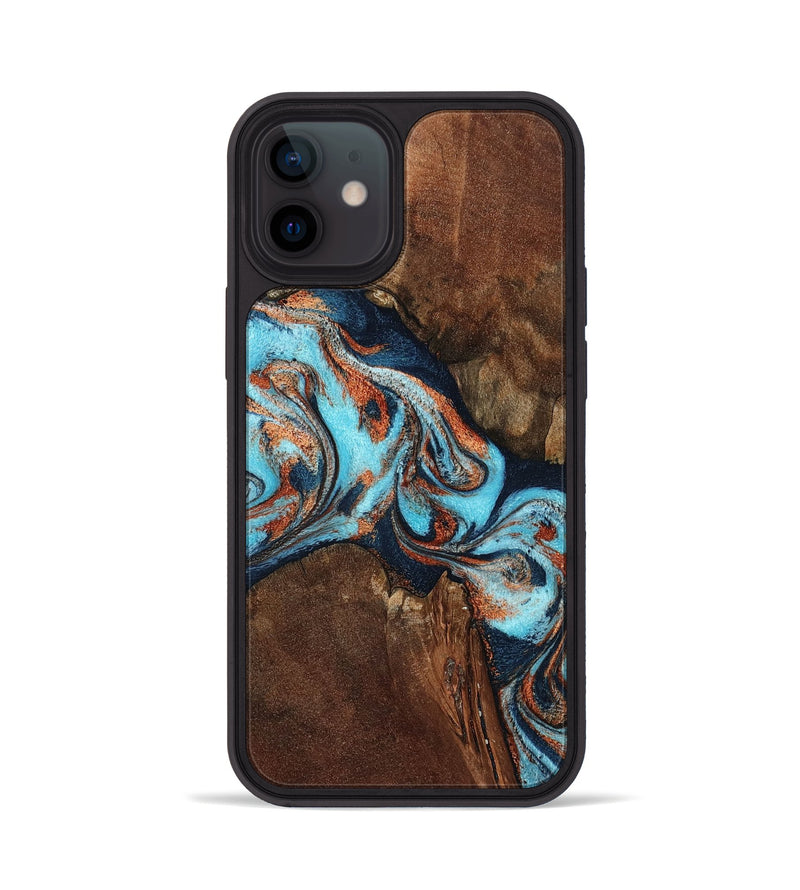 iPhone 12 Wood Phone Case - Karson (Teal & Gold, 798665)