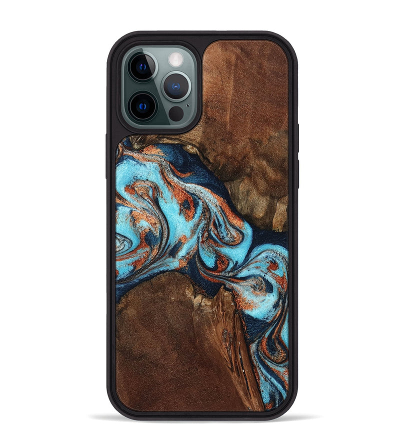 iPhone 12 Pro Max Wood Phone Case - Karson (Teal & Gold, 798665)