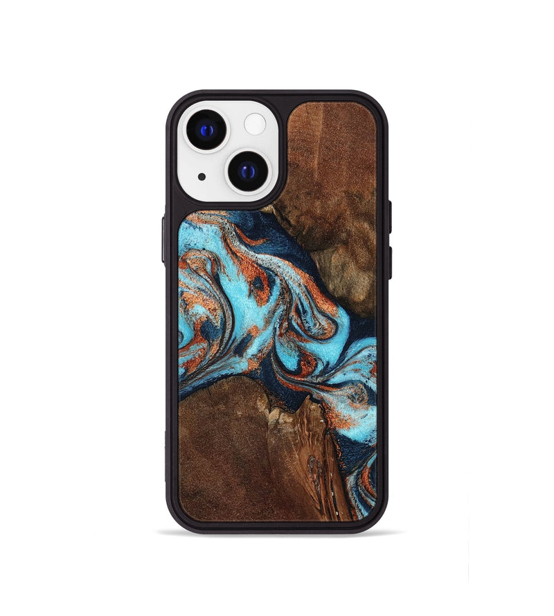 iPhone 13 mini Wood Phone Case - Karson (Teal & Gold, 798665)