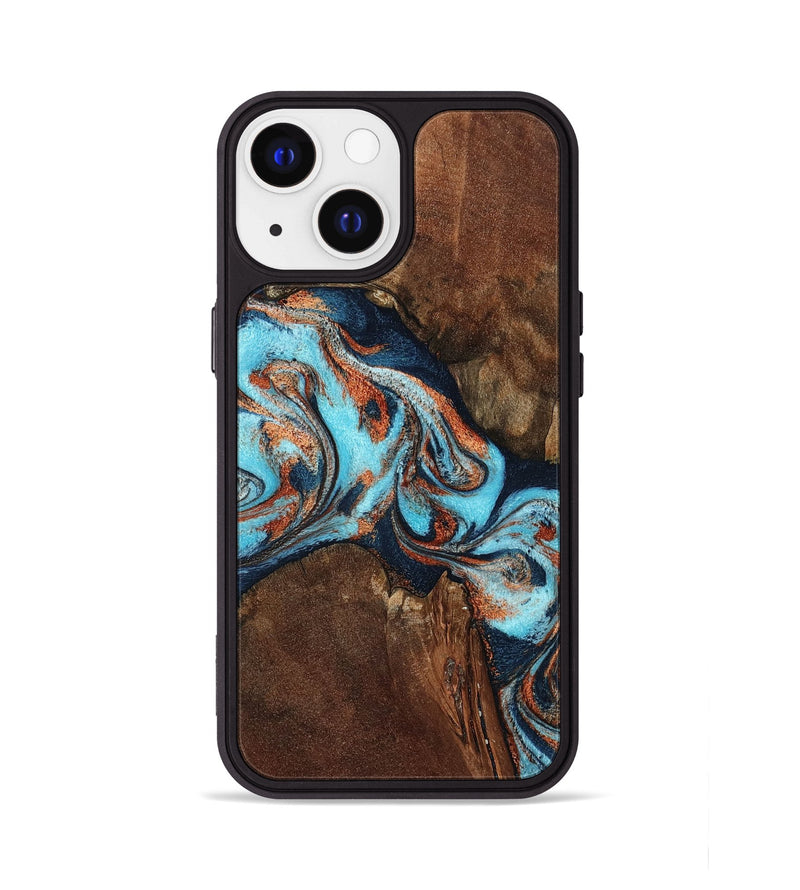 iPhone 13 Wood Phone Case - Karson (Teal & Gold, 798665)