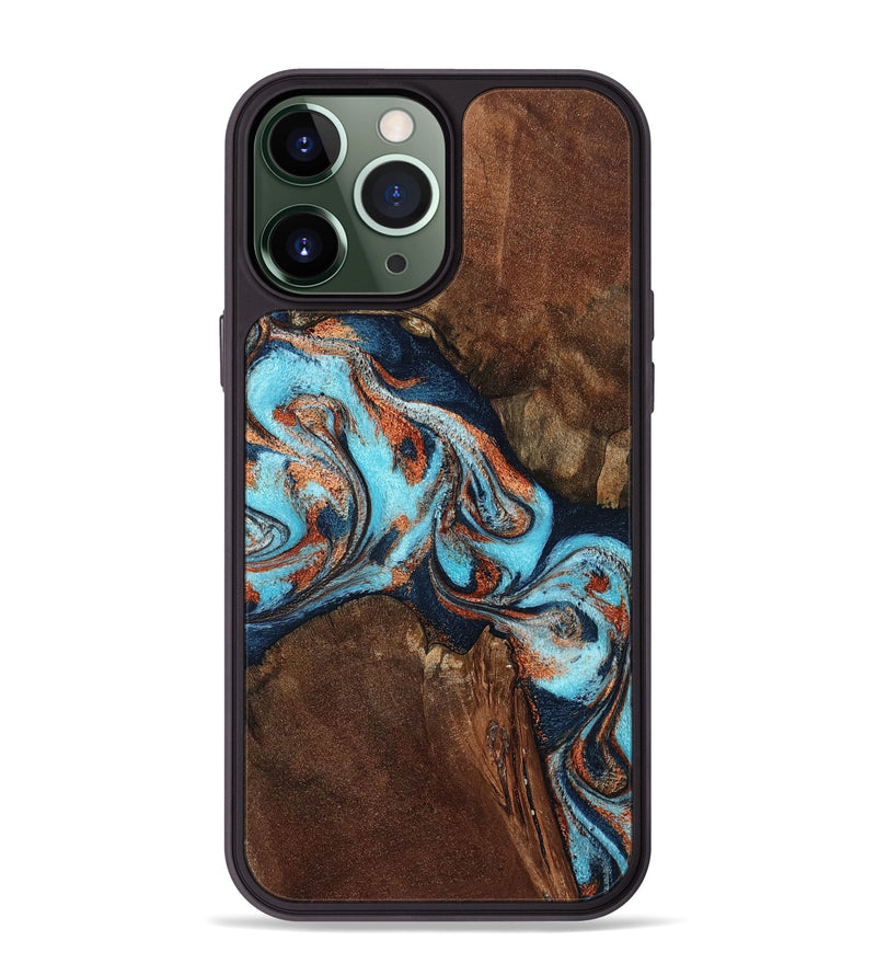 iPhone 13 Pro Max Wood Phone Case - Karson (Teal & Gold, 798665)