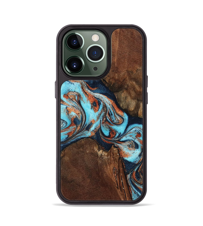 iPhone 13 Pro Wood Phone Case - Karson (Teal & Gold, 798665)