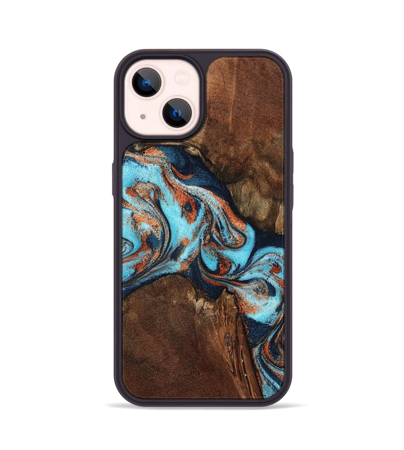 iPhone 14 Wood Phone Case - Karson (Teal & Gold, 798665)