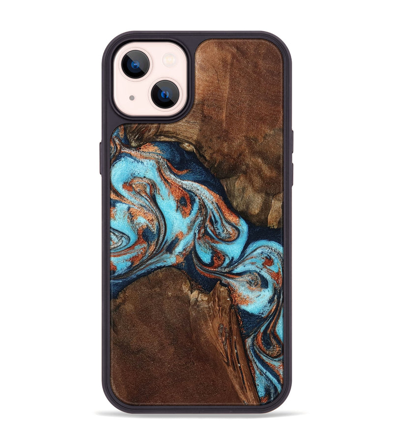 iPhone 14 Plus Wood Phone Case - Karson (Teal & Gold, 798665)