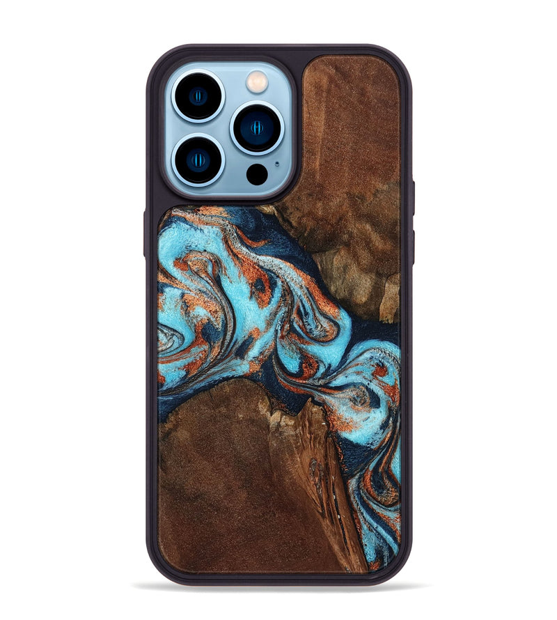 iPhone 14 Pro Max Wood Phone Case - Karson (Teal & Gold, 798665)
