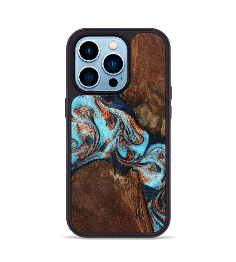 iPhone 14 Pro Wood Phone Case - Karson (Teal & Gold, 798665)