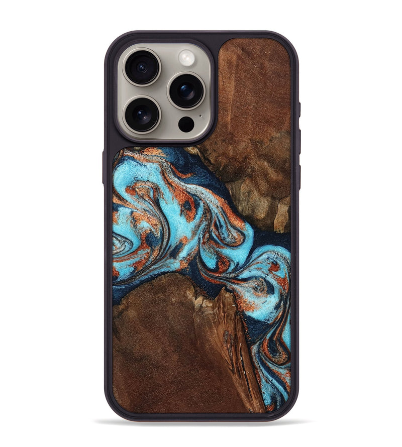 iPhone 15 Pro Max Wood Phone Case - Karson (Teal & Gold, 798665)