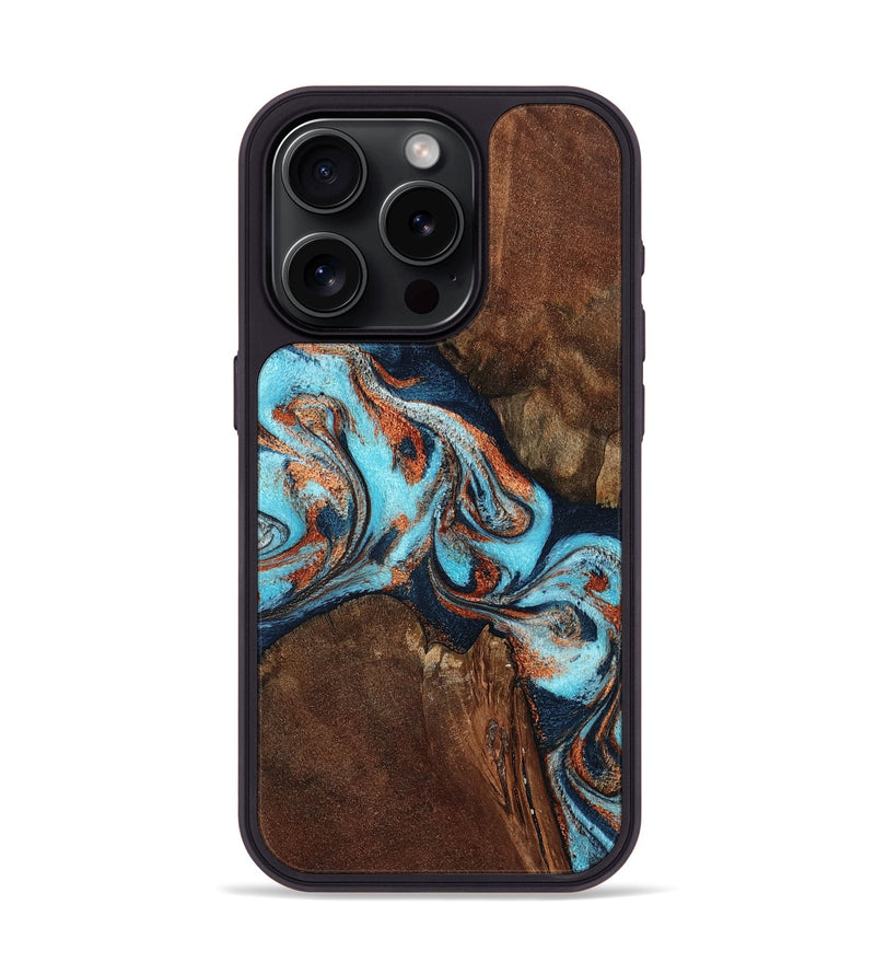 iPhone 15 Pro Wood Phone Case - Karson (Teal & Gold, 798665)