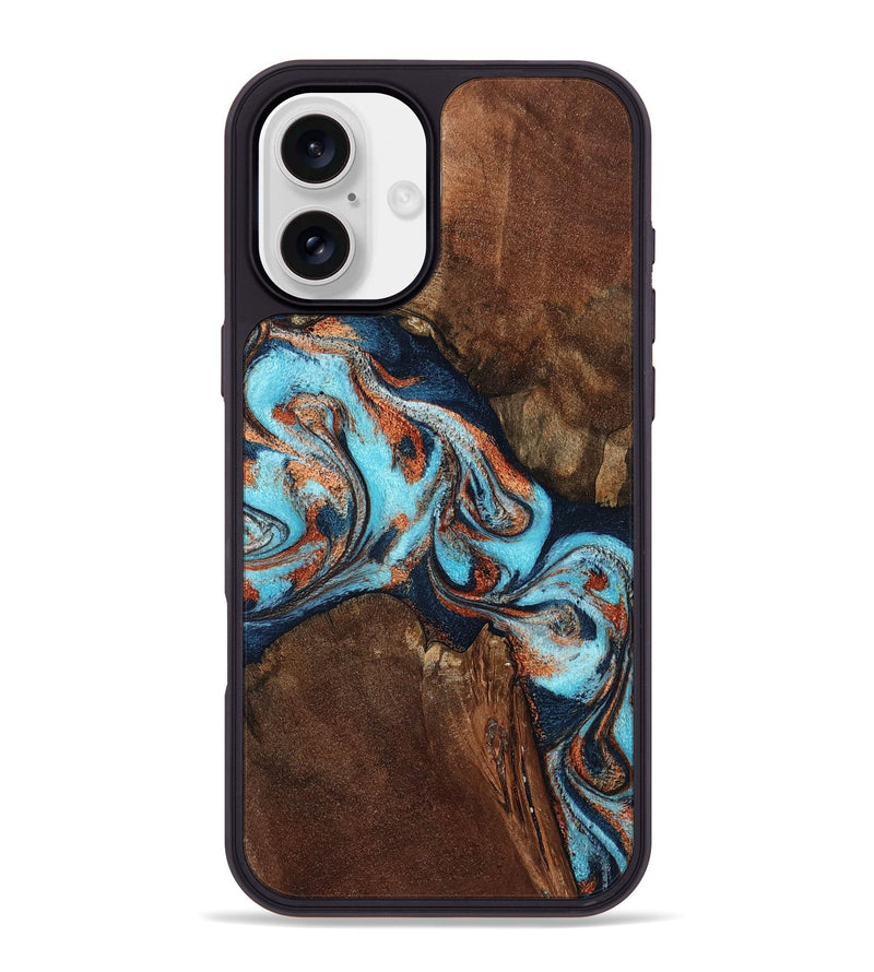 iPhone 16 Plus Wood Phone Case - Karson (Teal & Gold, 798665)