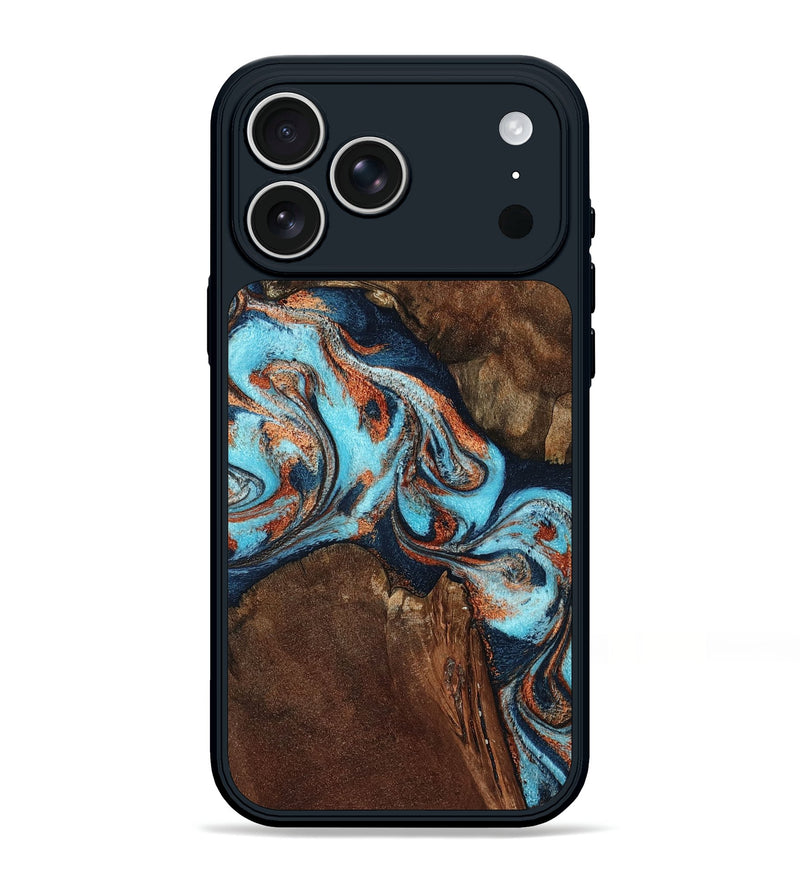 iPhone 17 Pro Max Wood Phone Case - Karson (Teal & Gold, 798665)