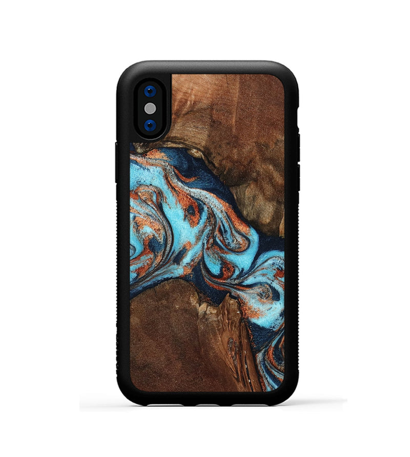 iPhone Xs Wood Phone Case - Karson (Teal & Gold, 798665)