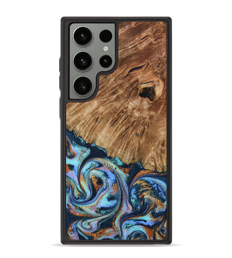 Galaxy S23 Ultra Wood Phone Case - Hermon (Teal & Gold, 798667)