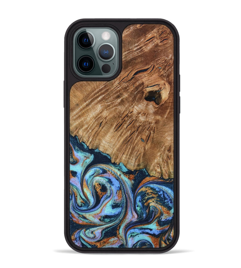 iPhone 12 Pro Max Wood Phone Case - Hermon (Teal & Gold, 798667)