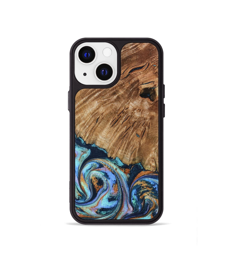 iPhone 13 mini Wood Phone Case - Hermon (Teal & Gold, 798667)
