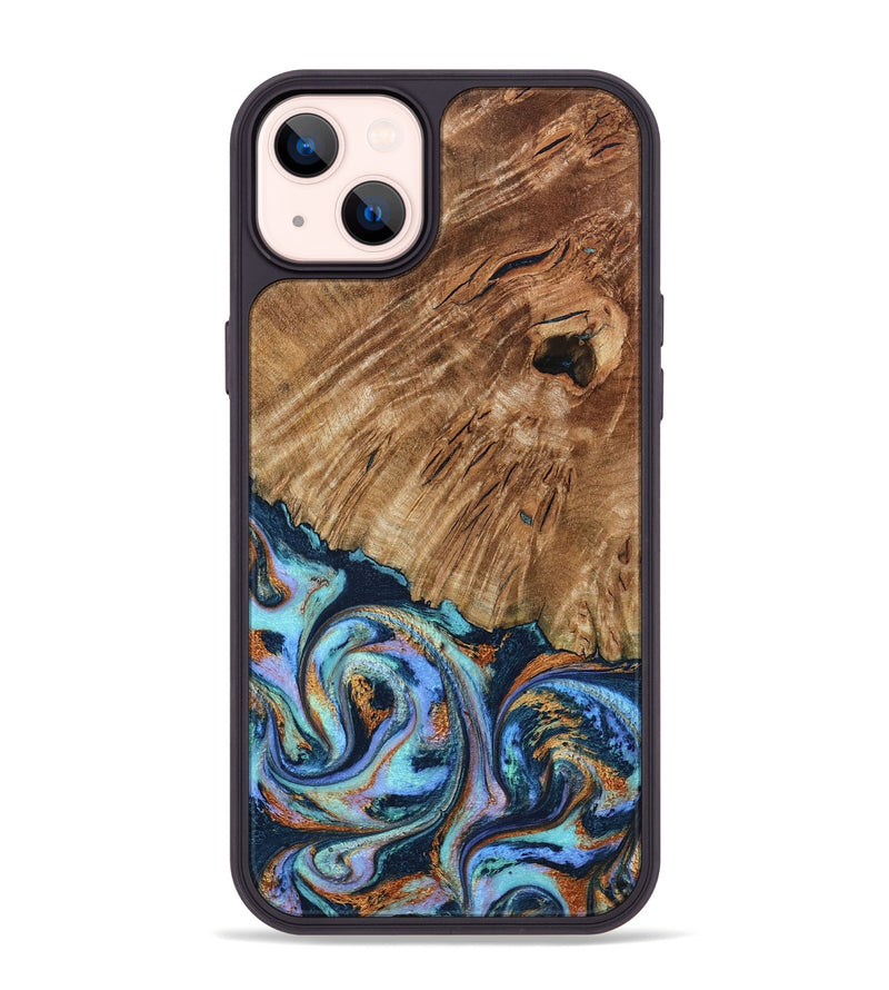 iPhone 14 Plus Wood Phone Case - Hermon (Teal & Gold, 798667)