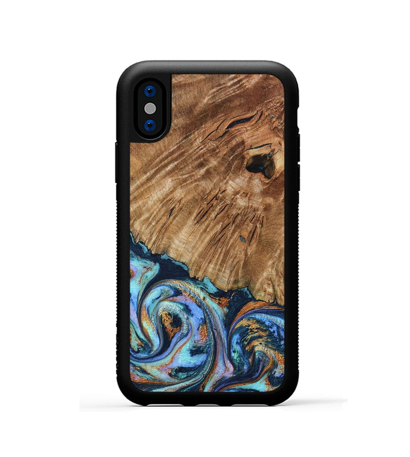 iPhone Xs Wood Phone Case - Hermon (Teal & Gold, 798667)