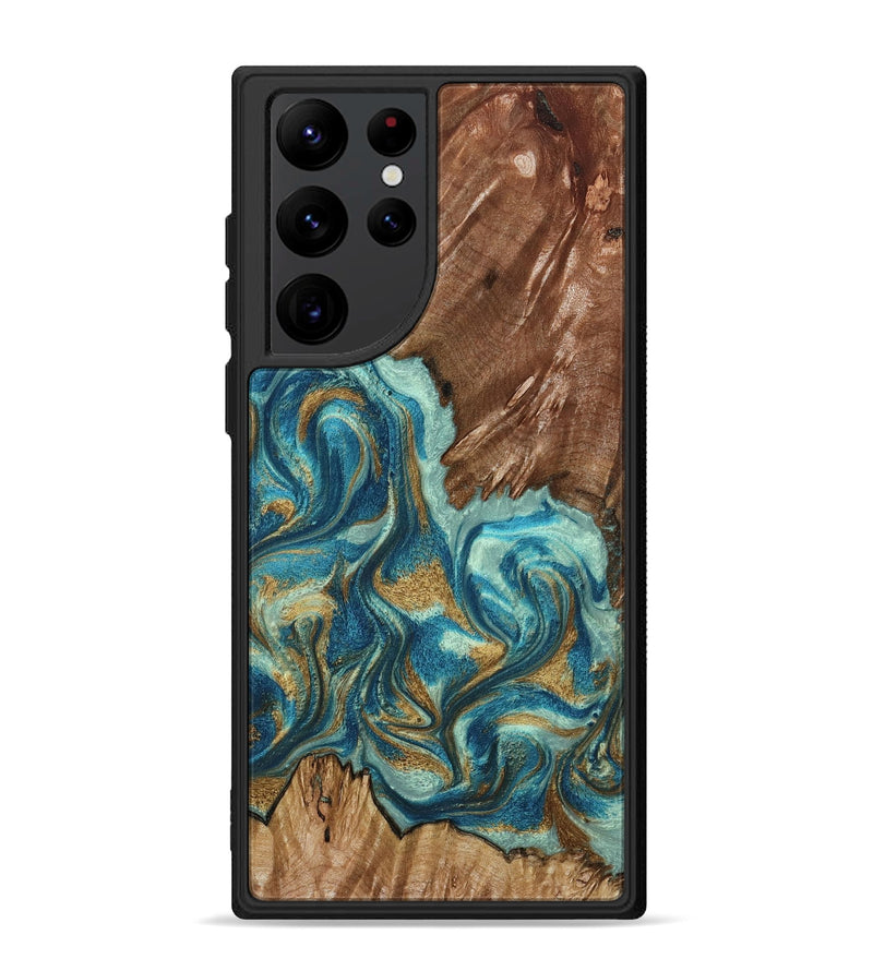 Galaxy S22 Ultra Wood Phone Case - Anita (Teal & Gold, 798668)