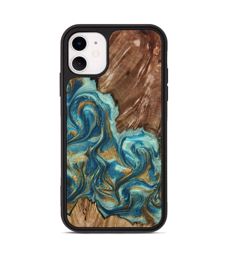 iPhone 11 Wood Phone Case - Anita (Teal & Gold, 798668)
