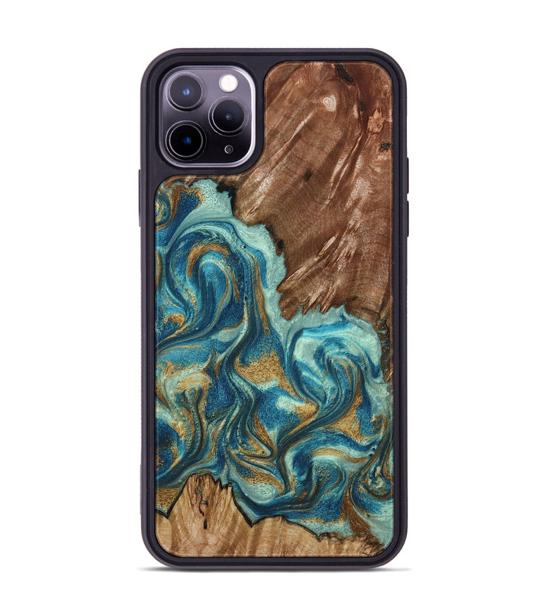 iPhone 11 Pro Max Wood Phone Case - Anita (Teal & Gold, 798668)