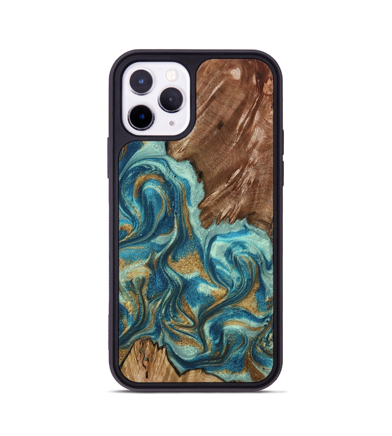 iPhone 11 Pro Wood Phone Case - Anita (Teal & Gold, 798668)