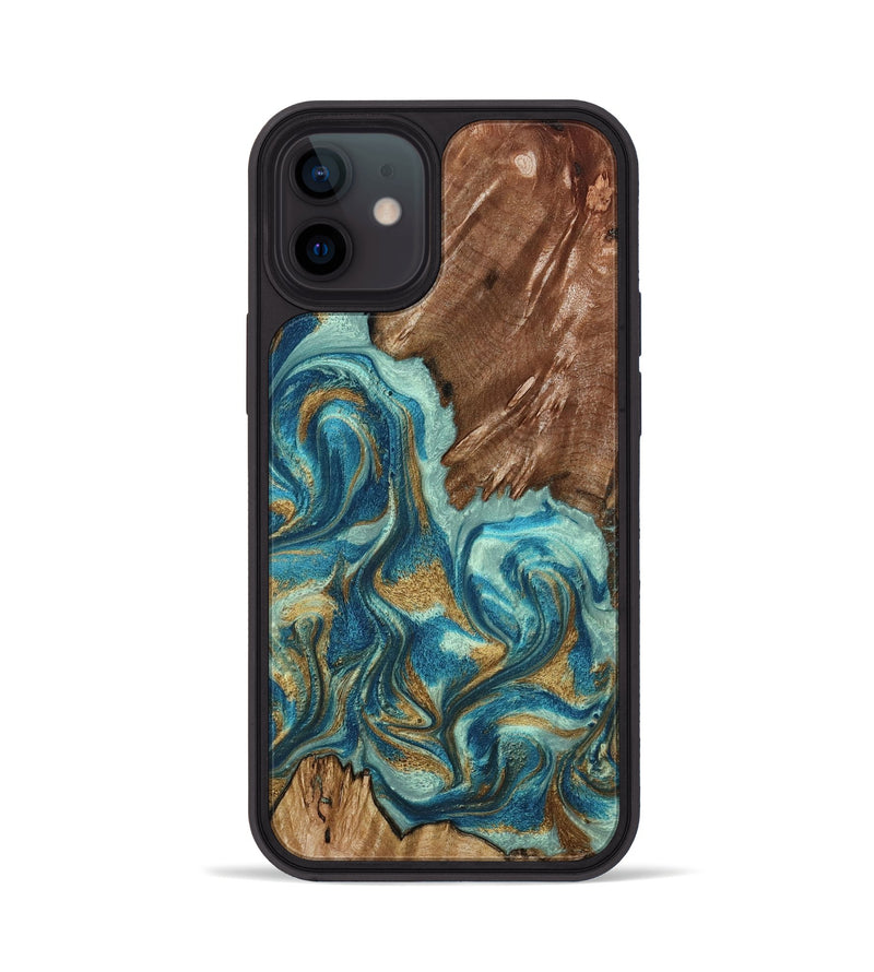 iPhone 12 Wood Phone Case - Anita (Teal & Gold, 798668)