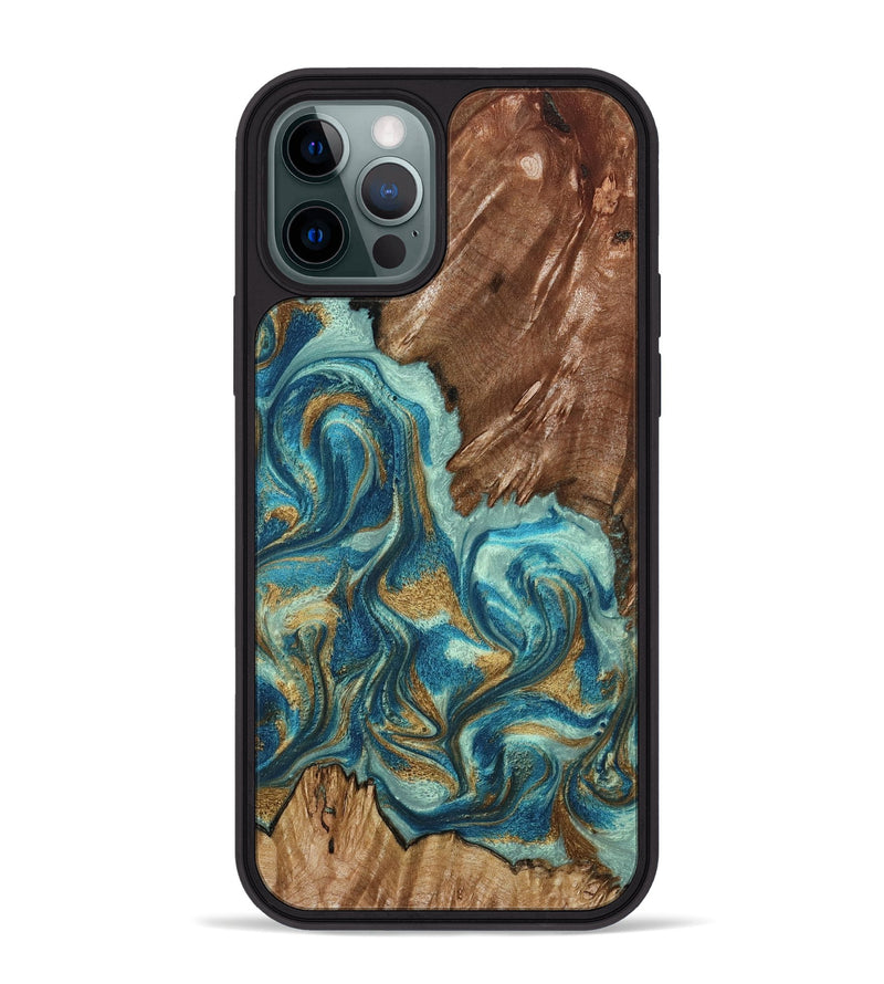 iPhone 12 Pro Max Wood Phone Case - Anita (Teal & Gold, 798668)