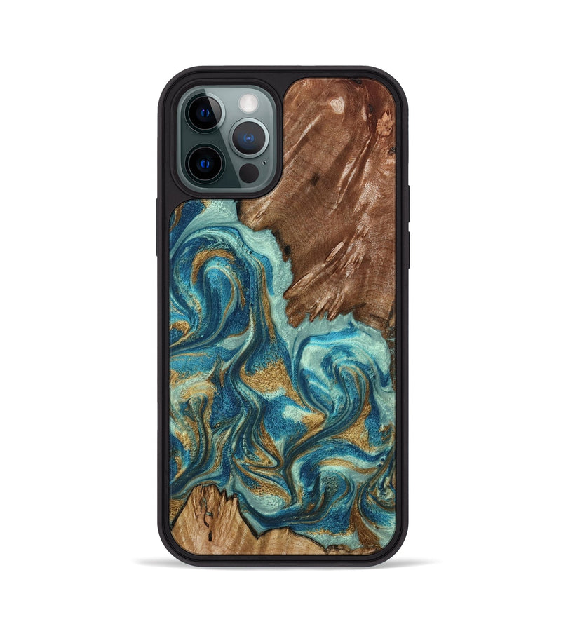iPhone 12 Pro Wood Phone Case - Anita (Teal & Gold, 798668)