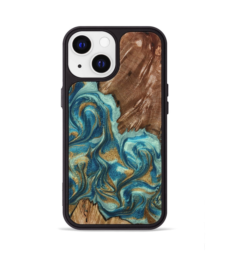 iPhone 13 Wood Phone Case - Anita (Teal & Gold, 798668)