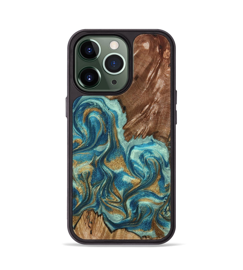 iPhone 13 Pro Wood Phone Case - Anita (Teal & Gold, 798668)