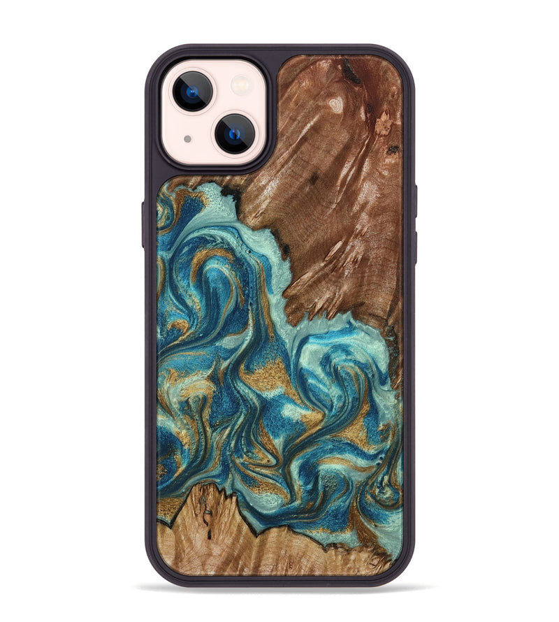 iPhone 14 Plus Wood Phone Case - Anita (Teal & Gold, 798668)