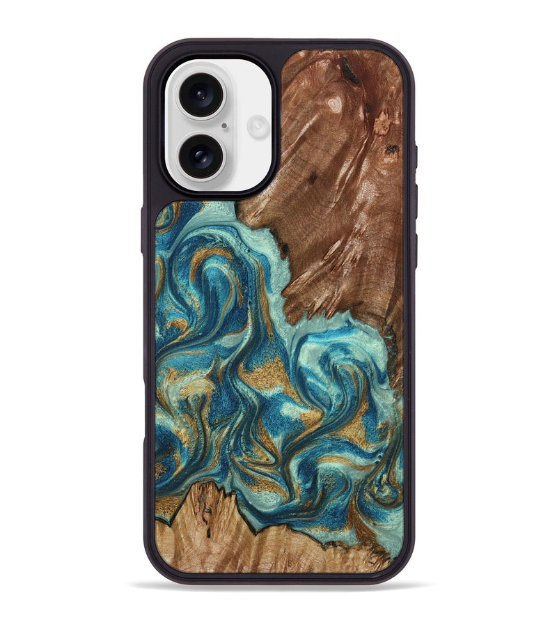 iPhone 16 Plus Wood Phone Case - Anita (Teal & Gold, 798668)