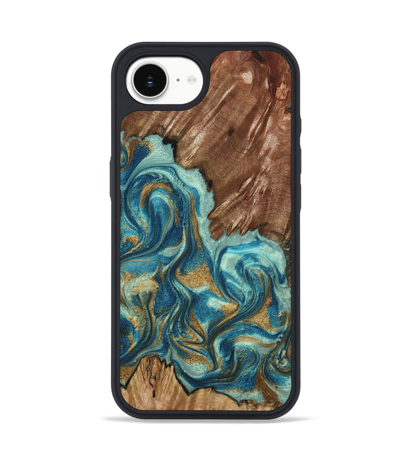 iPhone 16e Wood Phone Case - Anita (Teal & Gold, 798668)