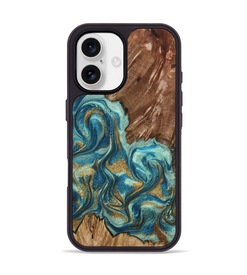 iPhone 17 Wood Phone Case - Anita (Teal & Gold, 798668)