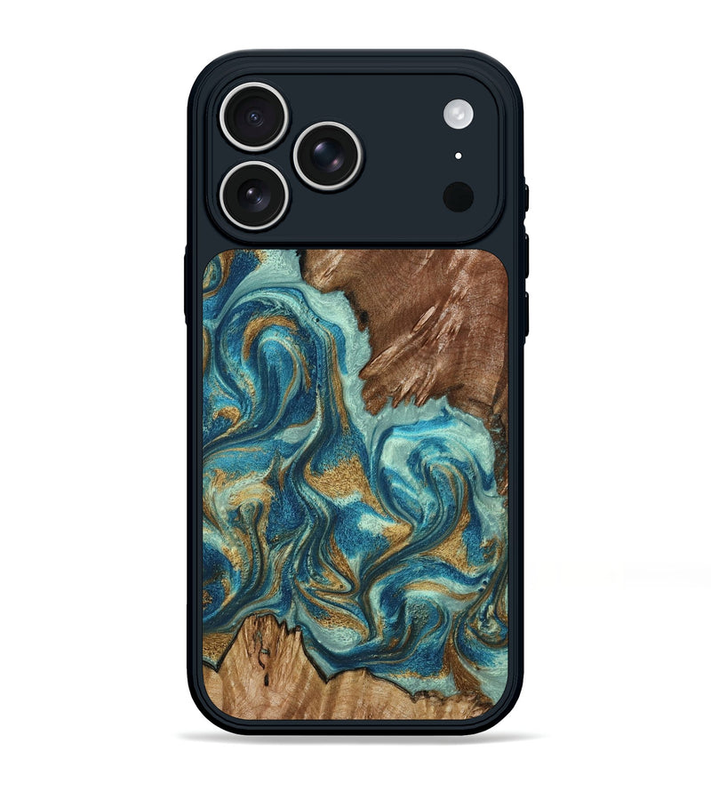 iPhone 17 Pro Max Wood Phone Case - Anita (Teal & Gold, 798668)