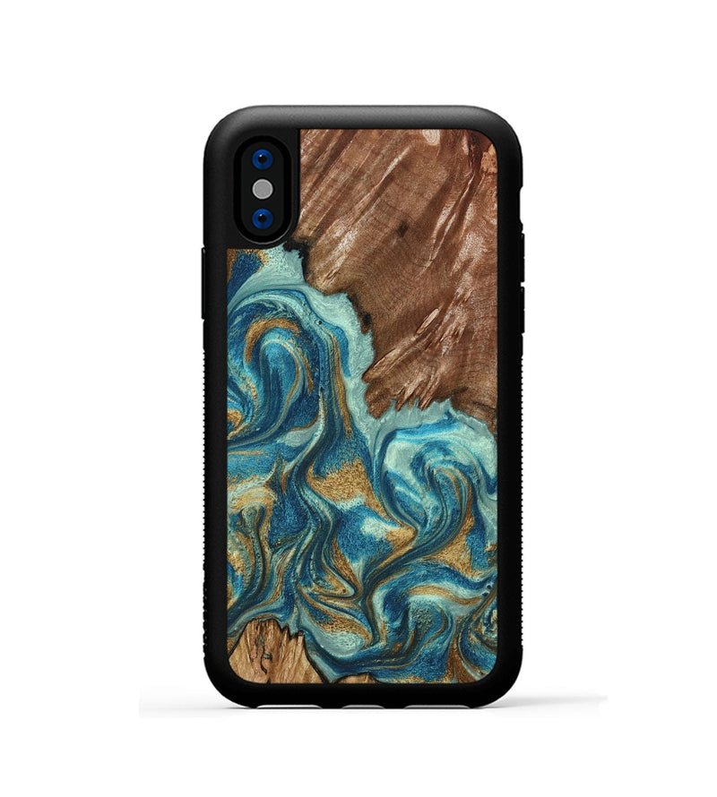 iPhone Xs Wood Phone Case - Anita (Teal & Gold, 798668)