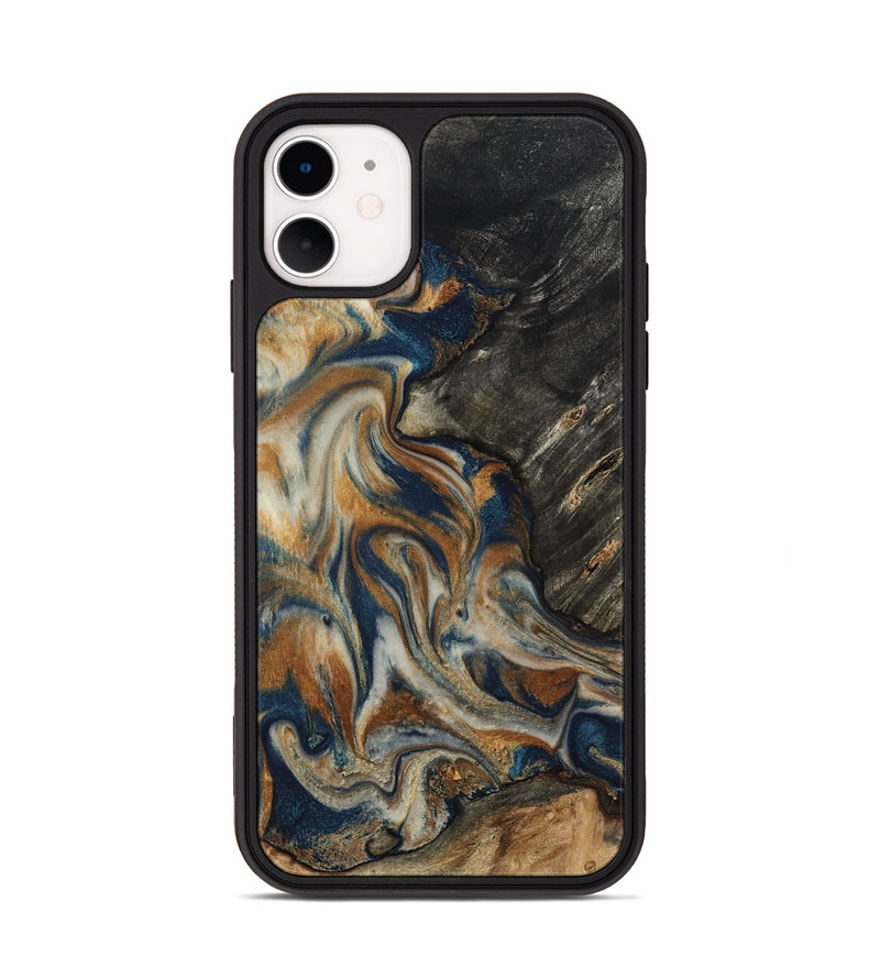 iPhone 11 Wood Phone Case - Mitch (Teal & Gold, 798669)