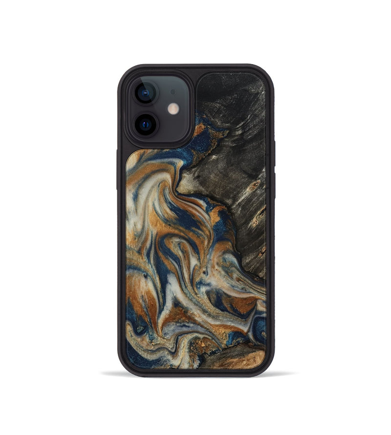 iPhone 12 mini Wood Phone Case - Mitch (Teal & Gold, 798669)
