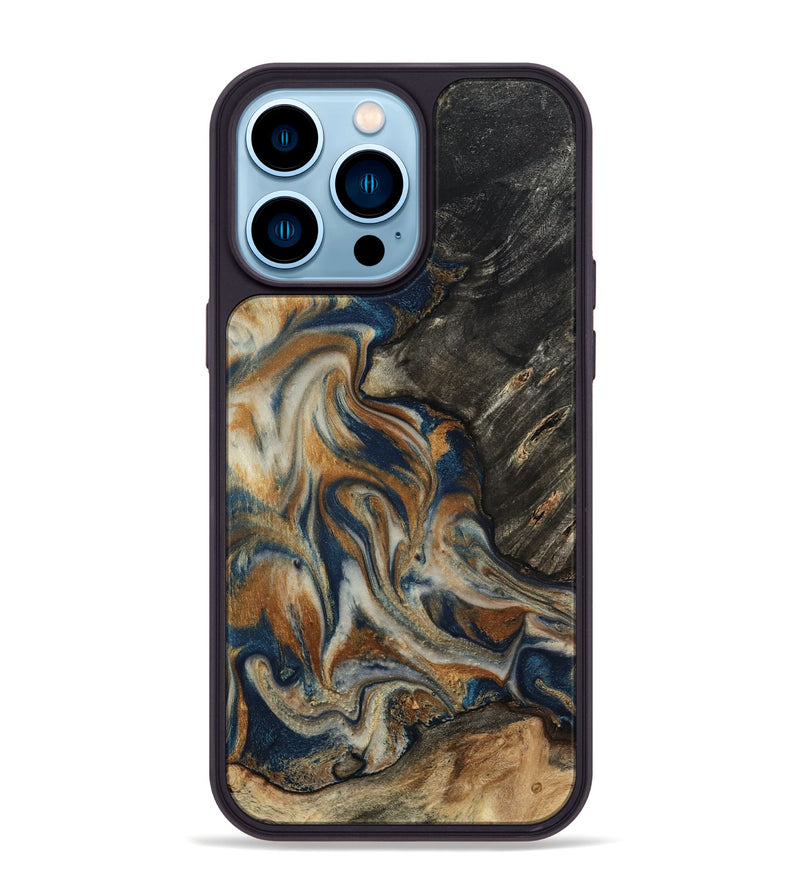 iPhone 14 Pro Max Wood Phone Case - Mitch (Teal & Gold, 798669)
