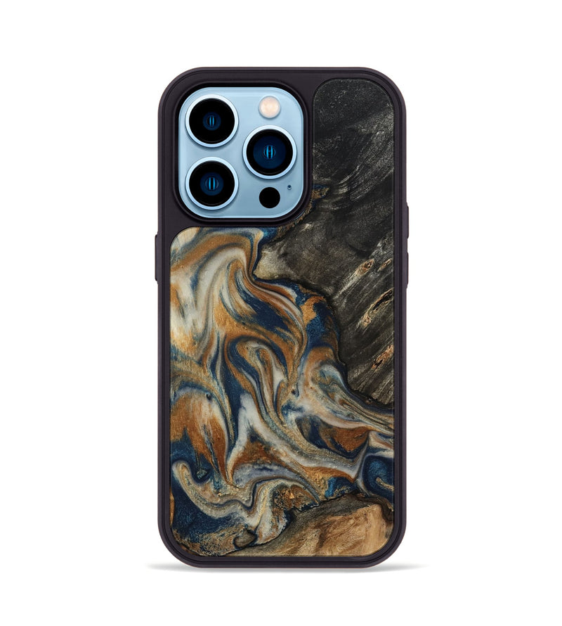 iPhone 14 Pro Wood Phone Case - Mitch (Teal & Gold, 798669)