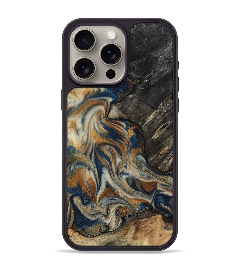 iPhone 15 Pro Max Wood Phone Case - Mitch (Teal & Gold, 798669)