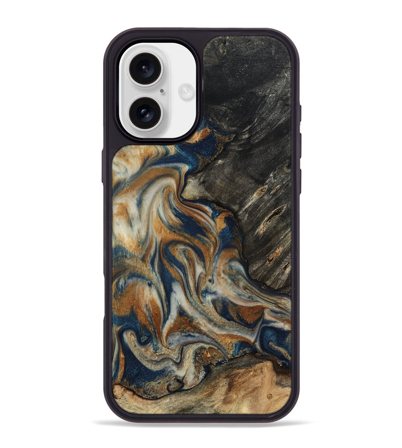 iPhone 16 Plus Wood Phone Case - Mitch (Teal & Gold, 798669)