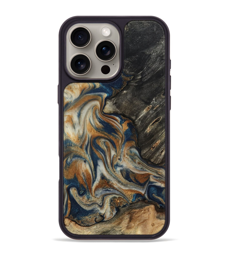 iPhone 16 Pro Max Wood Phone Case - Mitch (Teal & Gold, 798669)