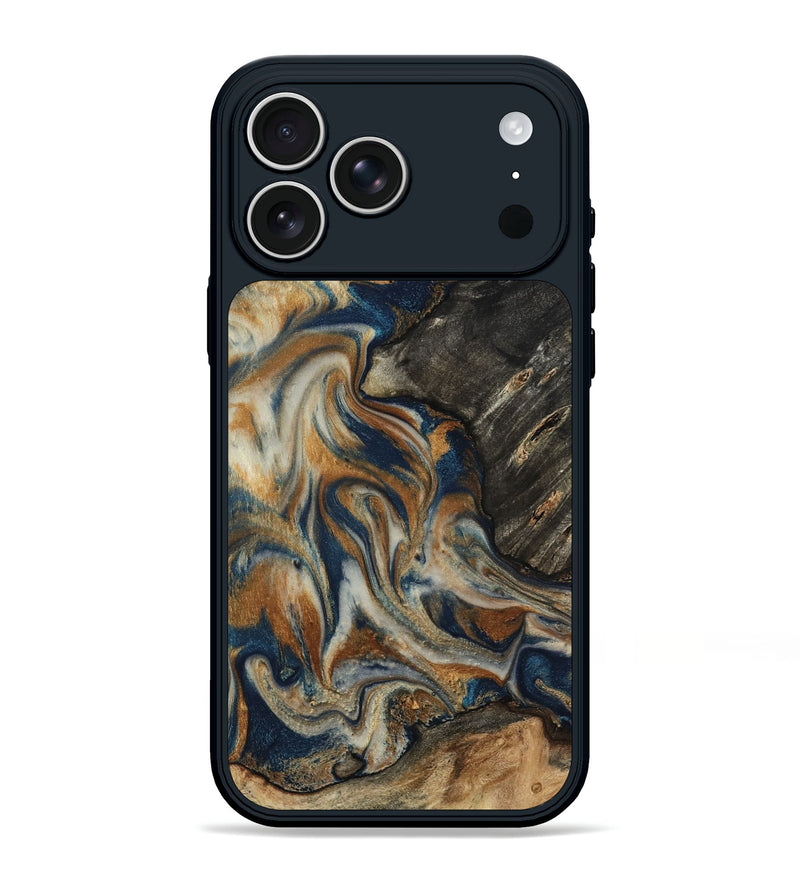 iPhone 17 Pro Max Wood Phone Case - Mitch (Teal & Gold, 798669)