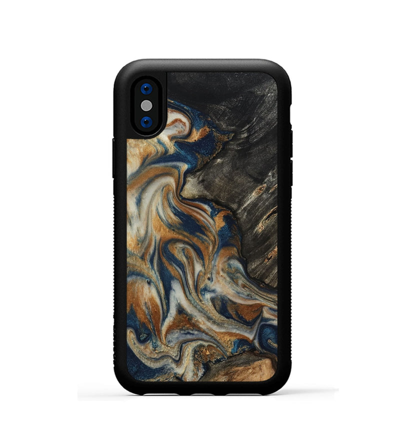 iPhone Xs Wood Phone Case - Mitch (Teal & Gold, 798669)
