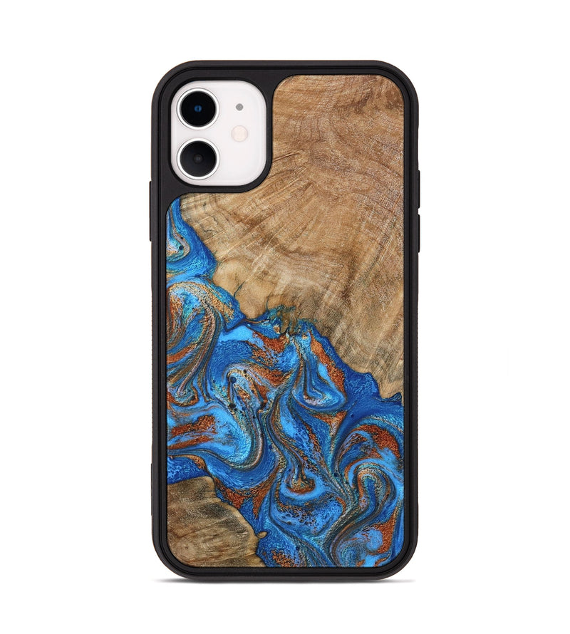 iPhone 11 Wood Phone Case - Cristin (Teal & Gold, 798670)