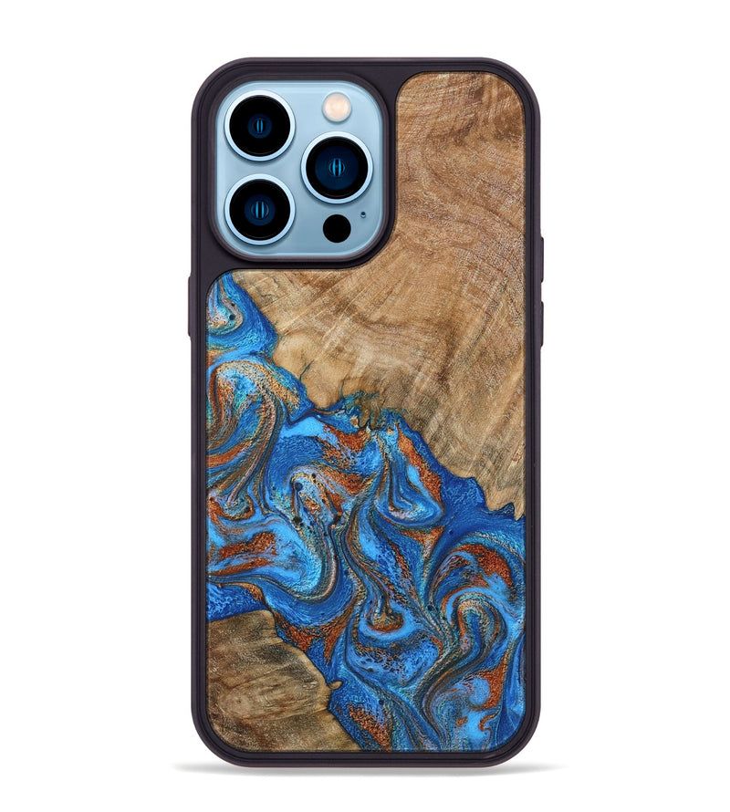iPhone 14 Pro Max Wood Phone Case - Cristin (Teal & Gold, 798670)
