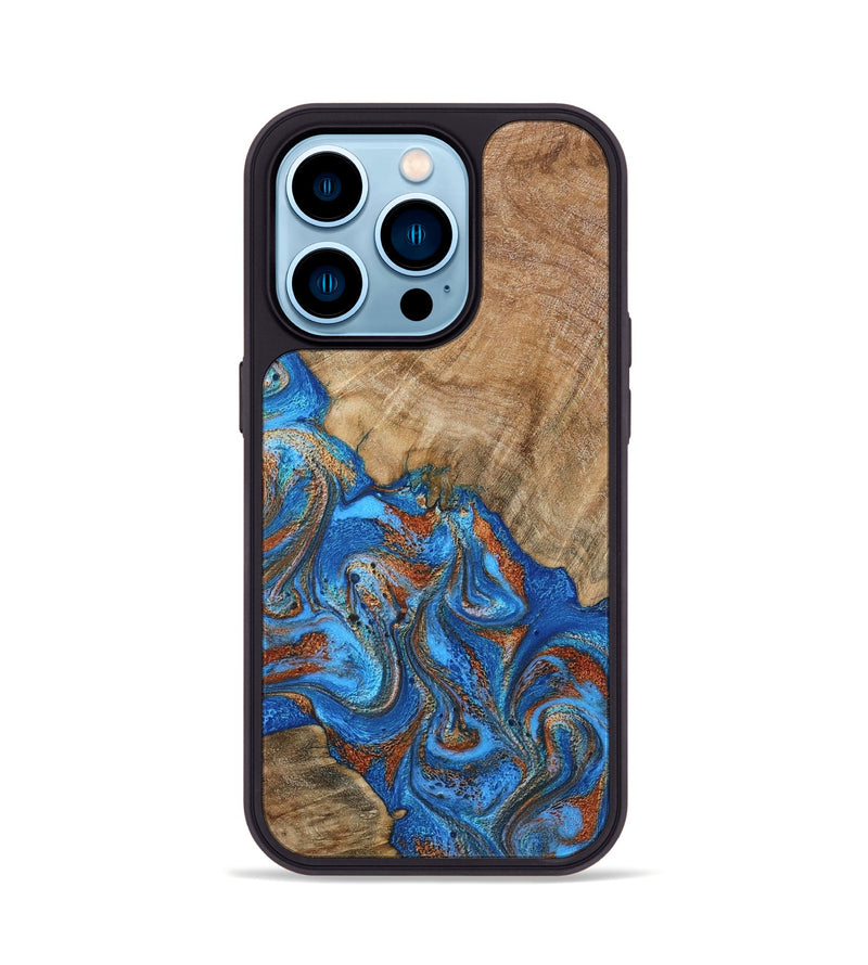 iPhone 14 Pro Wood Phone Case - Cristin (Teal & Gold, 798670)